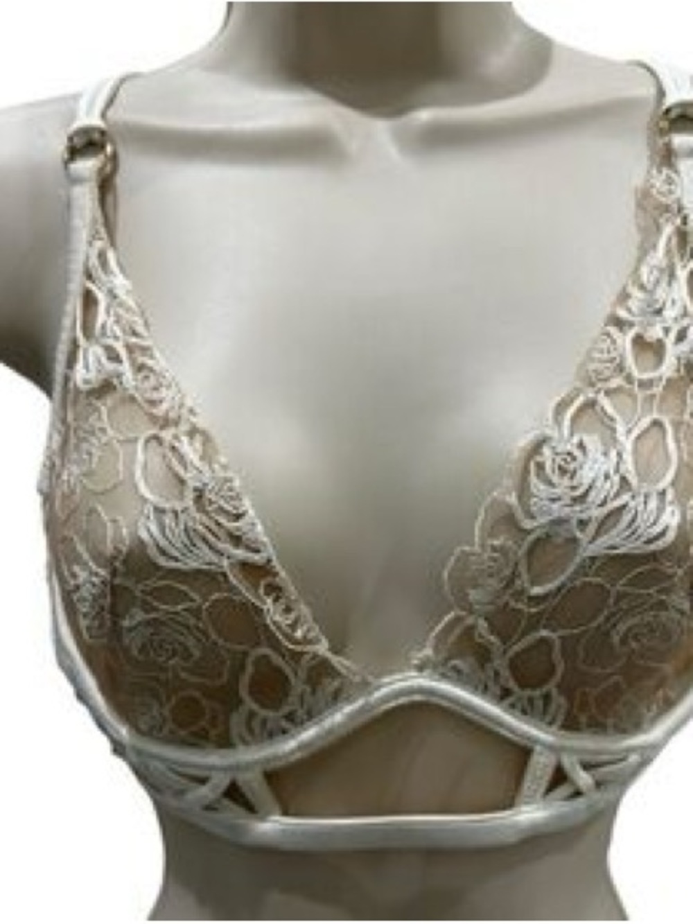 Honey Birdette Sheer Floral Lace Bralette - Cream